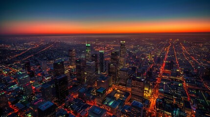 Fototapeta premium An aerial gaze reveals the soul of LA, a vibrant symphony of light and motion, where the day's energy seamlessly melts into the allure of the night.