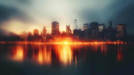 Fototapeta premium City Skyline at Sunset - Illustration