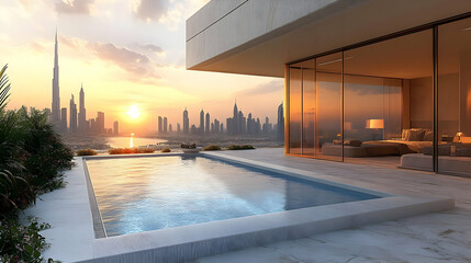 Fototapeta premium Infinity Pool Rooftop View Realistic Image