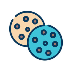 Simple illustration of chocolate chip cookies, symbolizing baked goods, dessert, and sweet treats, ideal for holiday and snack themes.