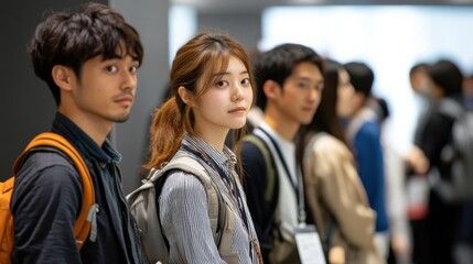 Obraz premium モダンなバックパックを背負ってネットワーキング イベントに参加する多様な若手プロフェッショナル