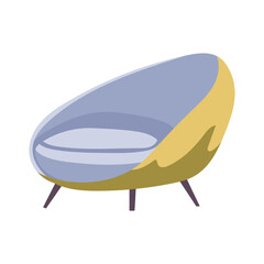 Modern round armchair in flat design. Stylish sofa for luxury interior. Vector illustration isolated.