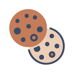 Simple illustration of chocolate chip cookies, symbolizing baked goods, dessert, and sweet treats, ideal for holiday and snack themes.