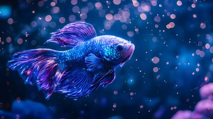 Celestial Koi Fish Shimmering in a Starry Aquarium Surrounded by Glittering Particles