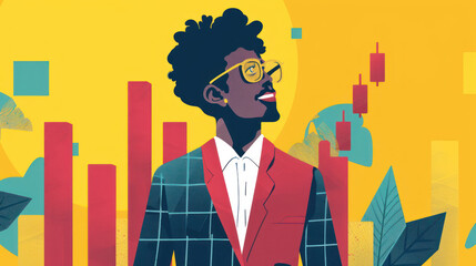 A visual of a young professional building wealth through diverse income streams, including passive income, stock dividends, and entrepreneurship.