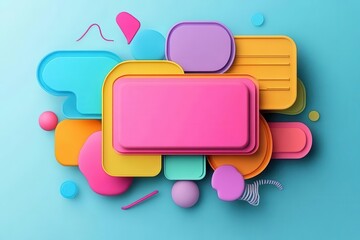 Abstract, colorful shapes with central text box, playful and vibrant, business input field, dynamic energy