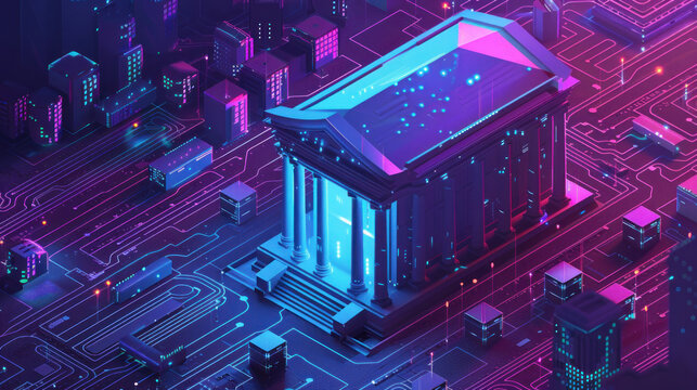 A visual of blockchain-powered banking services, highlighting secure digital transactions, decentralized finance, and smart contracts.