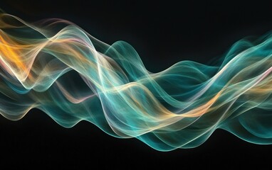 Fototapeta premium Abstract multi-colored light waves on black background with smooth gradient effect.