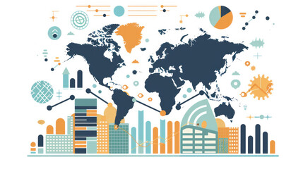 A visual of investment banking services, with symbols of global finance, corporate growth, and strategic investments.
