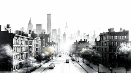Cityscape Sketch - Black and White City Street Illustration