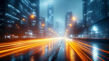 Naklejka premium Cityscape with Street Lights and Traffic at Night