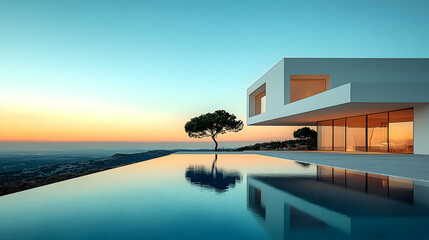 Fototapeta premium Modern House with Infinity Pool - Realistic Image