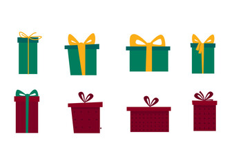  Christmas or New Year Family Party Gift Box Icon Isolated on White