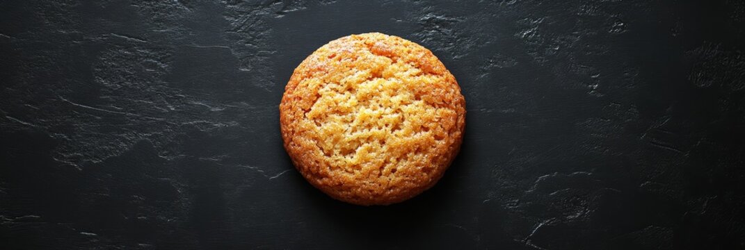 Single oatmeal cookie on dark slate background