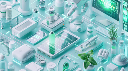 A visual of wealth accumulation in the healthcare sector, with investments in medical research, telemedicine, and cutting-edge technology.