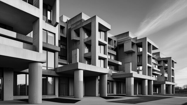 Brutalist Architectural Concrete Building Capturing Modern Urban Aesthetic