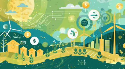 A visual of wealth being directed toward impact investing, with a focus on renewable energy, social enterprises, and environmental conservation.