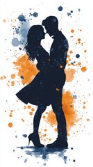 Obraz premium Silhouette of couple in love colorful splatter background