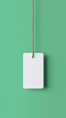 White tag mockup. Blank white tag hanging isolated against a green background. AI generated