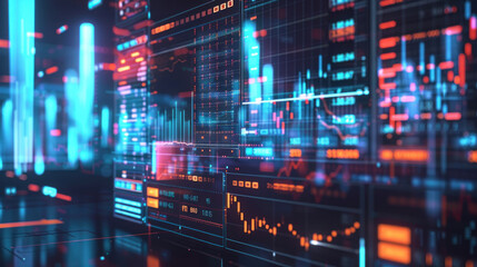 Fototapeta premium A visual of wealth growing through digital management tools, with stocks, bonds, and digital assets displayed on a financial dashboard.