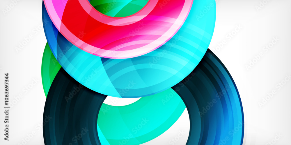 Poster Bright colorful circles with light effects. Abstract background