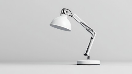 Sleek Modern Desk Lamp:  A minimalist design, showcasing a stylish white desk lamp with a chrome arm against a neutral background. Perfect for home office or workspace imagery. 