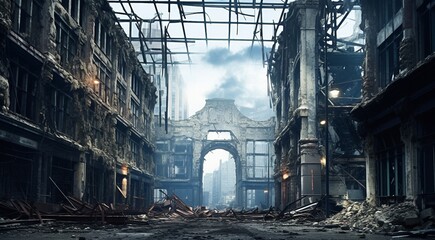war scenery in the city, city after war