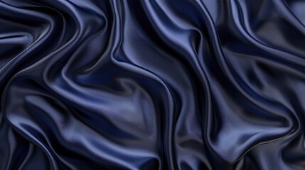 Obraz premium Navy blue silk satin with wavy folds for design.