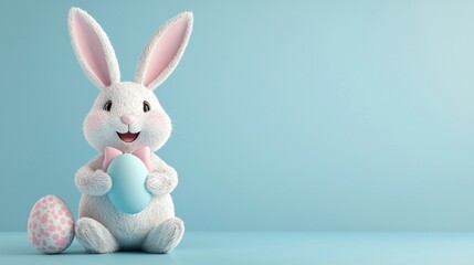 Obraz premium Osterhase vor hellblauem Hintergrund mit freiem Platz für text 