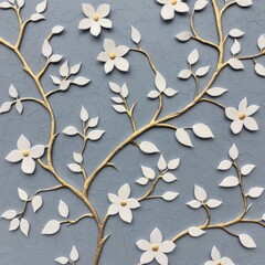 Decorative relief of flowers and branches on a textured background.