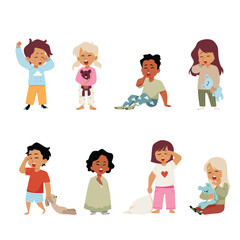Vector illustration depicting yawning girls and boys in pajamas on a white background