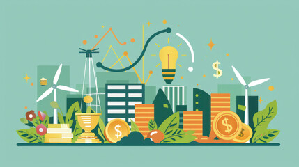 A visual representation of impact investors funding projects in education, healthcare, and clean energy, balancing profits with social responsibility.