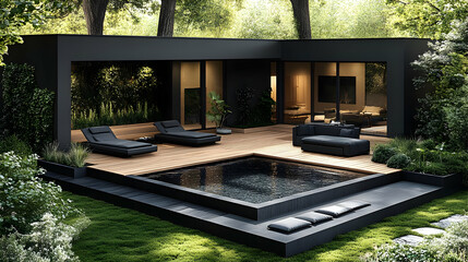 Modern Minimalist Poolside Villa Illustration