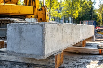 Obraz premium Crane Lifting Massive Concrete Block at Construction Site