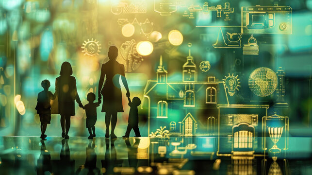 A visual representation of wealth being preserved for future generations, with symbols of inheritance, real estate, and trust funds.