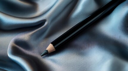 Naklejka premium Black Eyeliner Pencil on Grey Silk Fabric