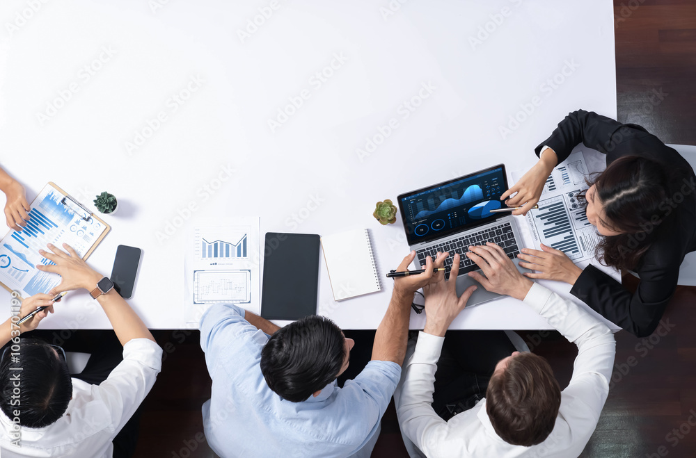 Fototapete group of office worker and businesspeople working on business financial data analysis. empty space w