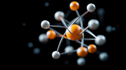 3D rendering of atomic structure with colorful spheres and bonds, showcasing concept of molecular science and atomic interactions