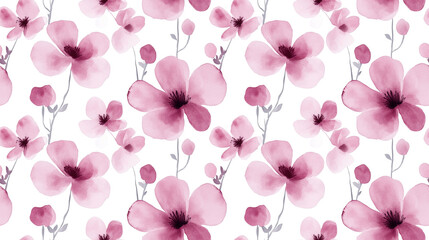 Fototapeta premium Seamless floral pattern featuring delicate watercolor flowers ideal for fabric design or home decor