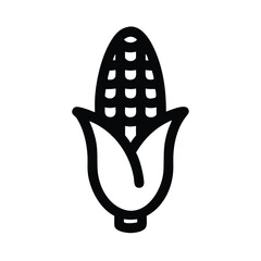 Simple corn icon with husk outline, Black and white outline illustration of a corn cob with husk, symbolizing agriculture, harvest, and food in a minimalist style.