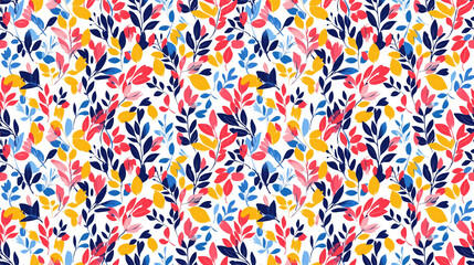 Obraz premium Colorful small floral seamless pattern featuring bright summer silhouettes and abstract leaves perfect for modern design applications