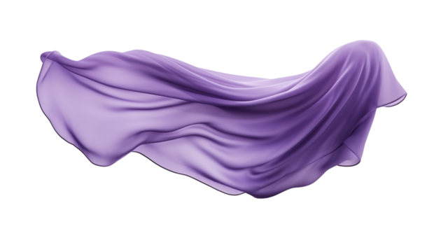 purple silk fabric swirl flying isolated on transparent background cutout