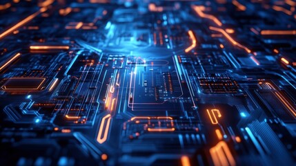 Abstract Circuitry with Glowing Lines