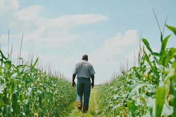 Man Farmer Guiding Tractor Through Field, Farming and Agriculture Machinery in Use