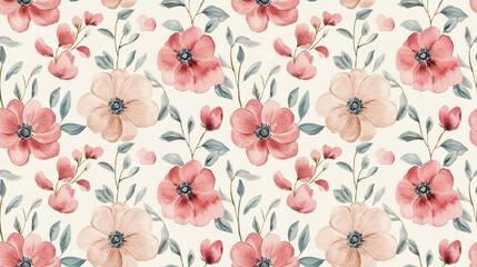 Watercolor floral seamless pattern featuring hand painted flowers perfect for textile design and home decor