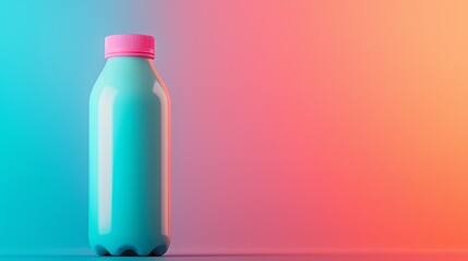 Vibrant blue bottle with a pink lid standing against a colorful gradient background, ideal for product or beverage concepts.