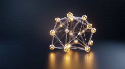crystal lattice atomic structure with glowing spheres and connections, showcasing intricate design and scientific beauty. luminous elements create captivating visual effect