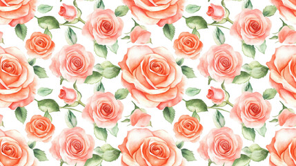 Fototapeta premium Seamless watercolor illustration of hand drawn roses creating a charming floral pattern