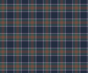 Plaid fabric pattern, blue, green, brown, white, seamless elegant cross lines pattern for textile, and for designing clothes, skirts, or decorative fabric. Vector illustration.