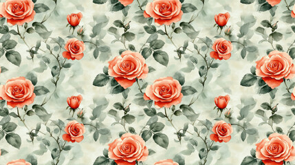 Seamless watercolor pattern featuring delicate roses on a soft floral background ideal for textile design or home decor